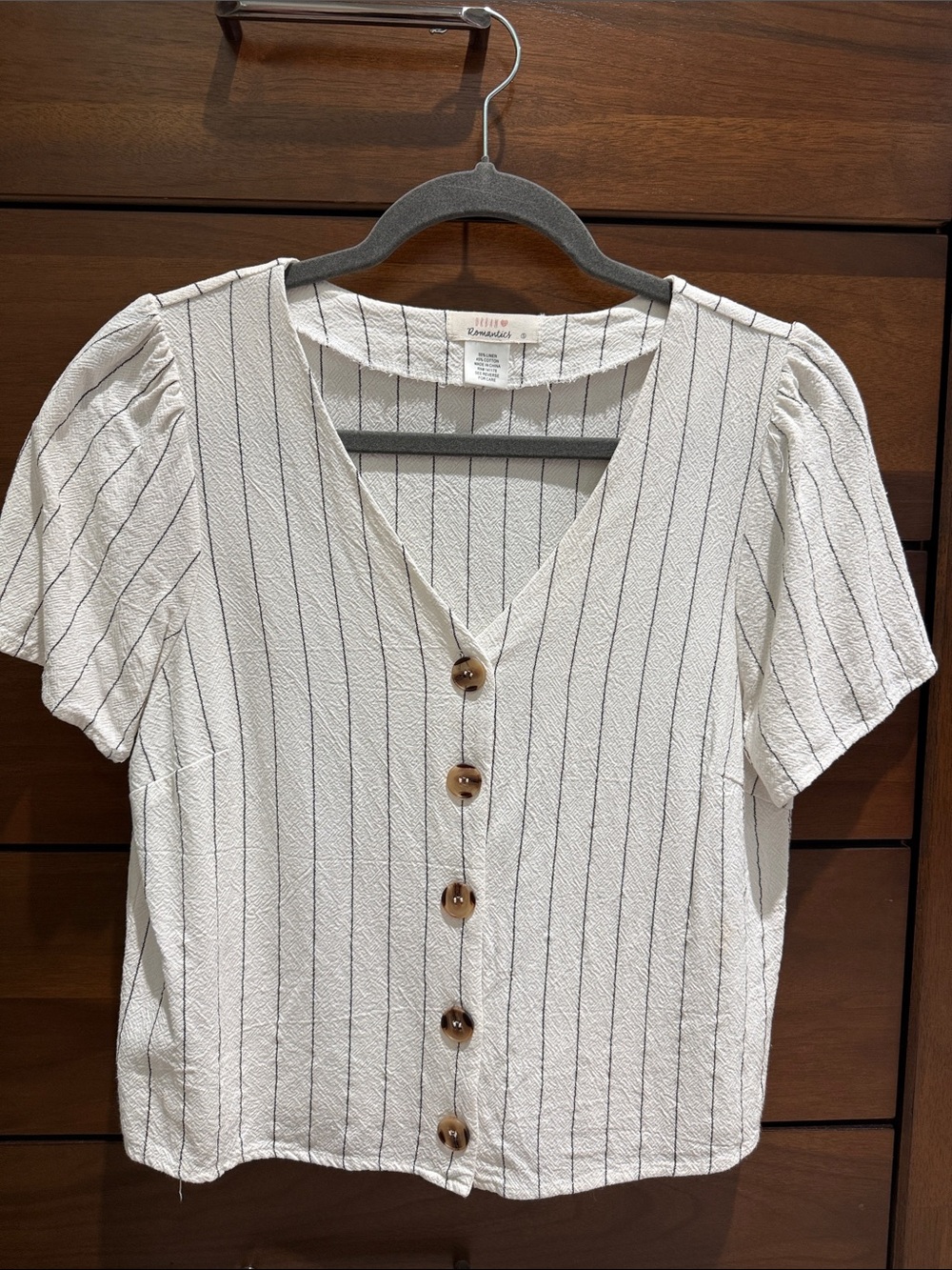 Textured White Striped Button-Front Women's Crop Top